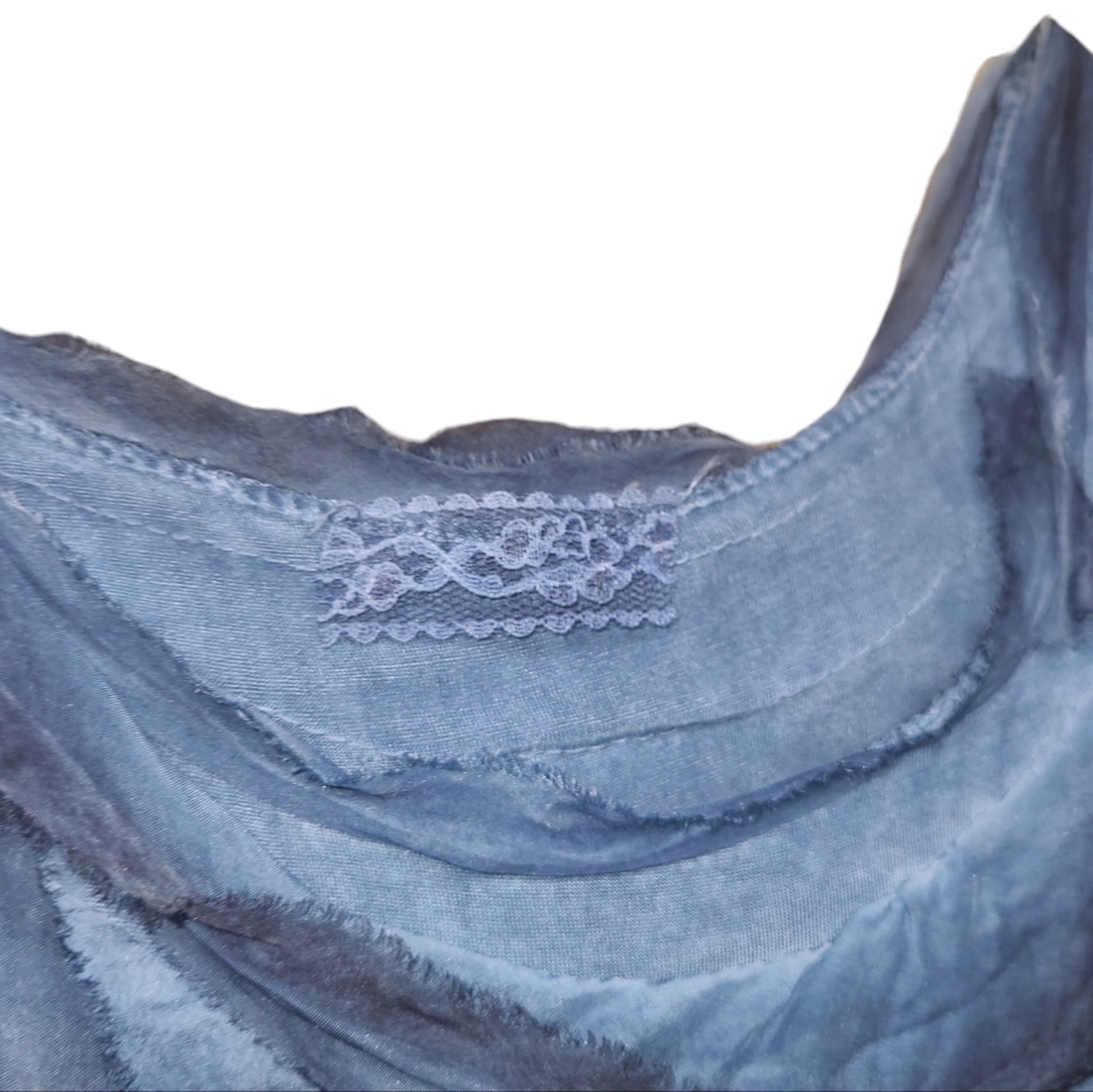 ITALIAN ELISA SILK DRESS WOMESLNS ONE SIZE 17IN PTP BLUE TIERED LAYED LINED KNEE - Picture 14 of 15